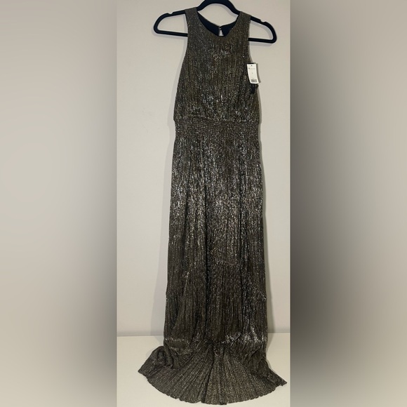 NWT Banana Republic Golden Metallic Maxi Dress High-Low Hem Crew Neck - Picture 4 of 7